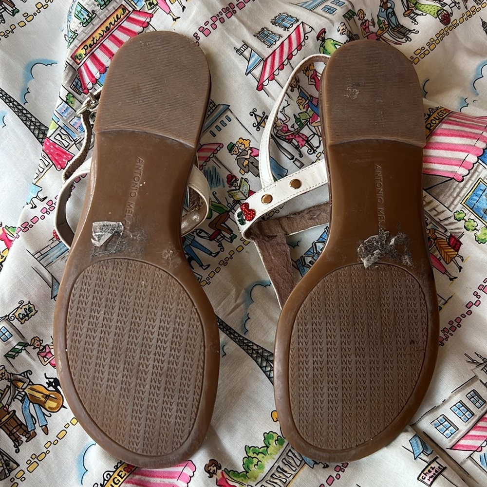 Antonio Melani summer t strap sandals with tiny rhinestone cherries - Picture 5 of 12